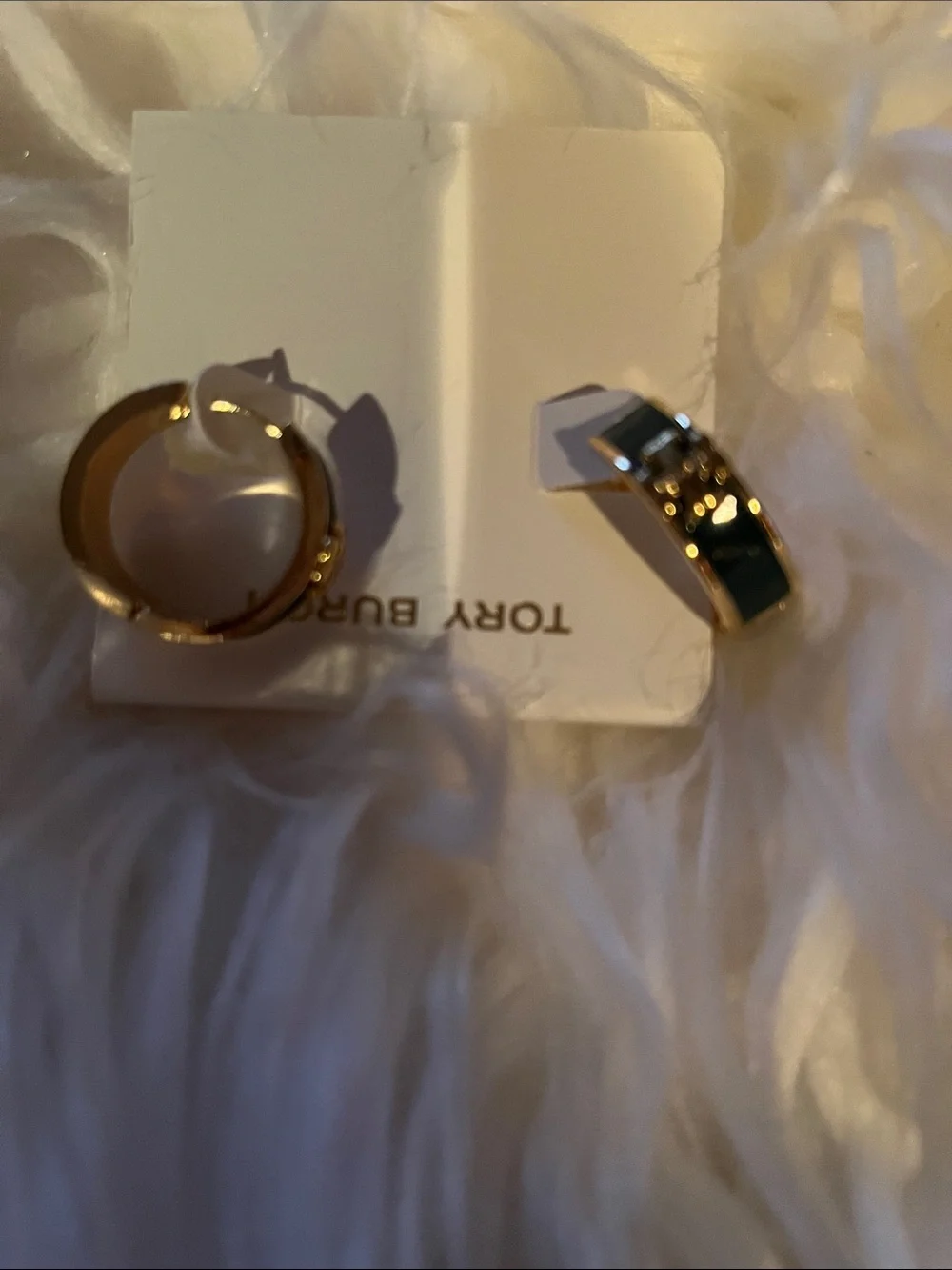 Tory Burch Gold Hoop Huggie Earrings with greenEnamel Detail